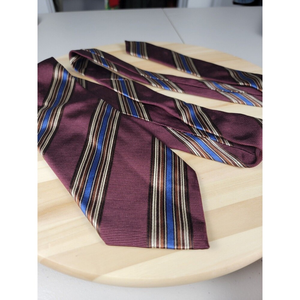 Canali 100% Silk Blend Brown/Burgundy Striped Woven Tie Made in Italy